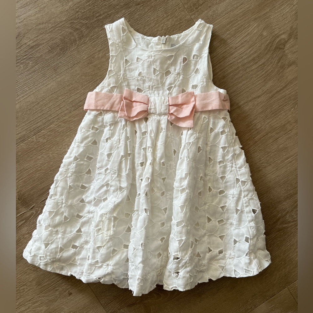 Charming White and Pink Toddler Dress- size 18 mo